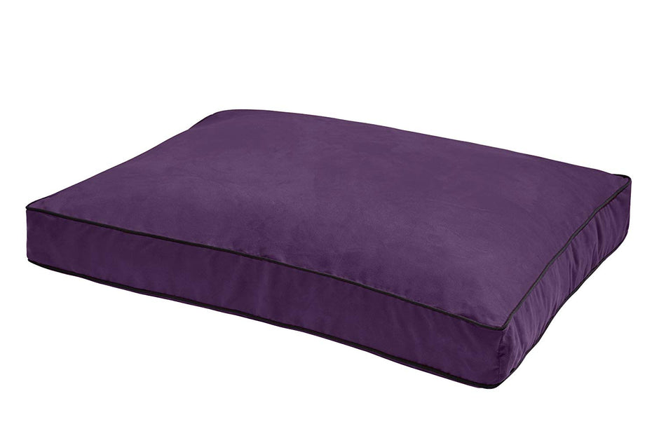 Chien devenu Smart Nanosuede Plum avec un lit de chien de tuyauterie en graphite, grand, 40 "L x 30" W