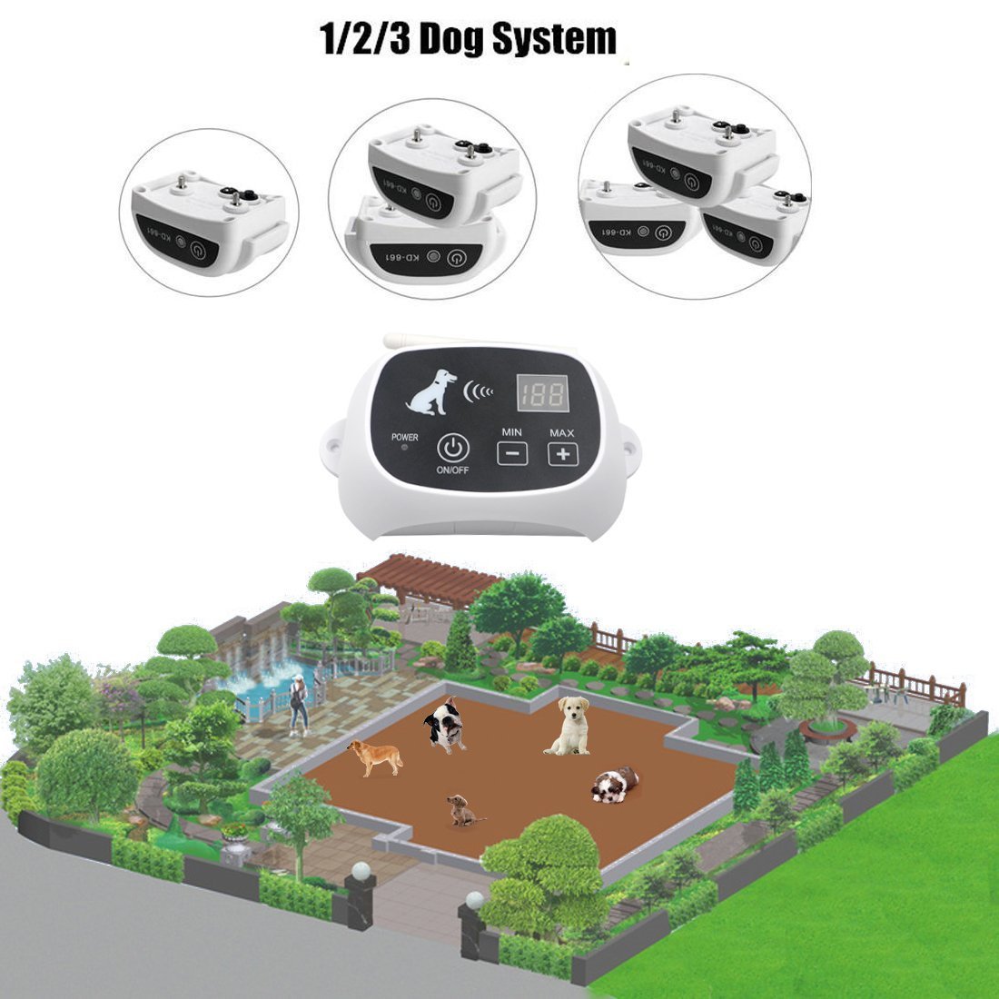 CarePetMost Wireless Electric Dog Fence System Outdoor Invisible Wireless Dog Fence Containment System 550YD Remote Control Dogs Rechargeable Waterproof Receiver Beep/Shock/Static Mode