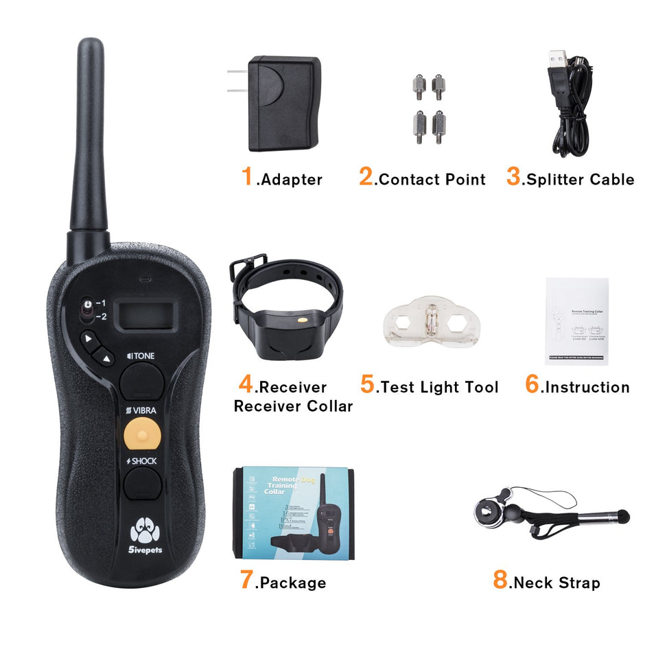 Dog Training Collar,5ivepets Electronic Rechargeable 100% Waterproof 650yd Remote Dog Collar with Tone,Vibration,Shock Mode for Large to Small Dogs (8.8Lbs - 88Lbs)