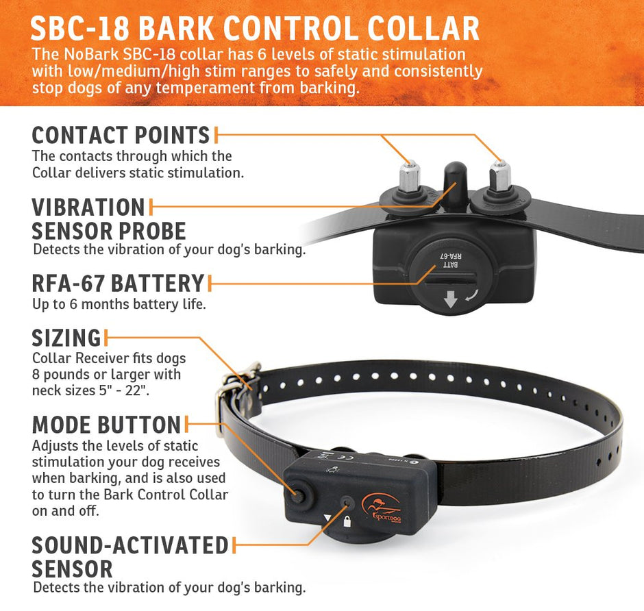 SportDOG Brand NoBark 18 - Waterproof Bark Control Collar with 18 Levels of Shock - Fits Dogs 8 lb. and up