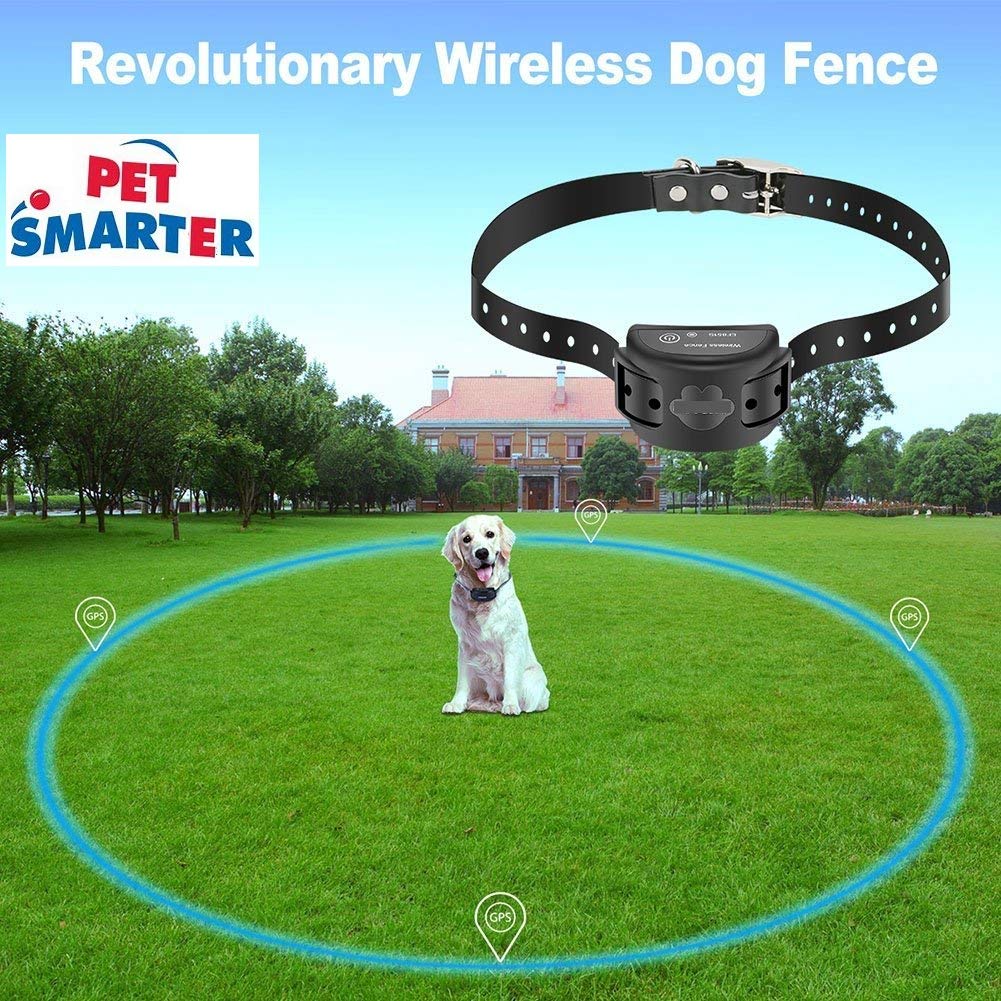 PET-SMARTER- Wireless Fence Pet Containment System. GPS Technology! NO Remote, Transmitter OR Wire! Invisible Fence, Waterproof and Rechargeable, with Tone and Static Stimulation