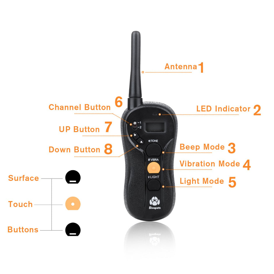 Dog Training Collar,5ivepets Electronic Rechargeable 100% Waterproof 650yd Remote Dog Collar with Tone,Vibration,Light Mode for Large to Small Dogs (8.8Lbs - 88Lbs)