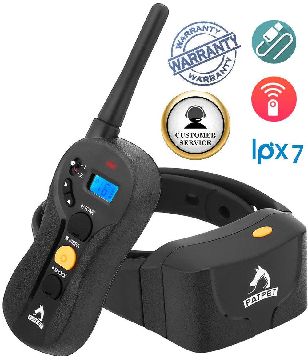 Dog Training Collar, PATPET Waterproof -IPX7 and Rechargeble Remote Shock Collar for Dogs with Training Guide, Vibration/Shock/ Beep for All Size Dog,Blind Operation,Range up to 656yd ( p-collar620)