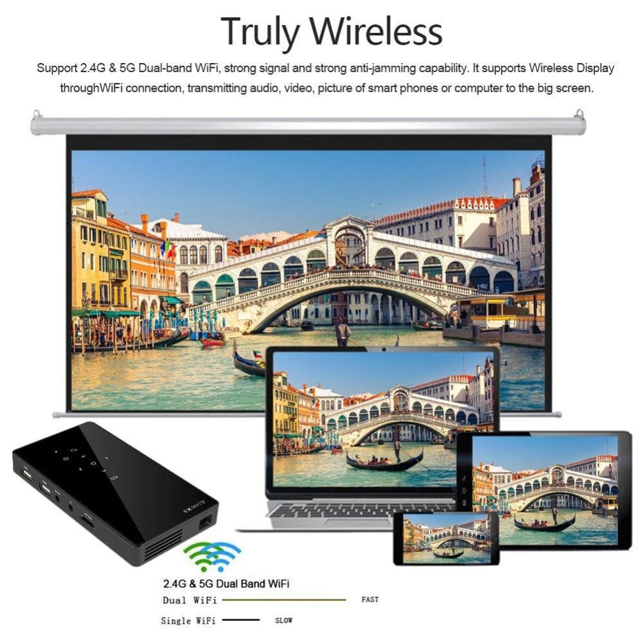 Projecteur HD 1080p Mini DLP Smart Projecteur HDMI Portable Home Projecteur, noir