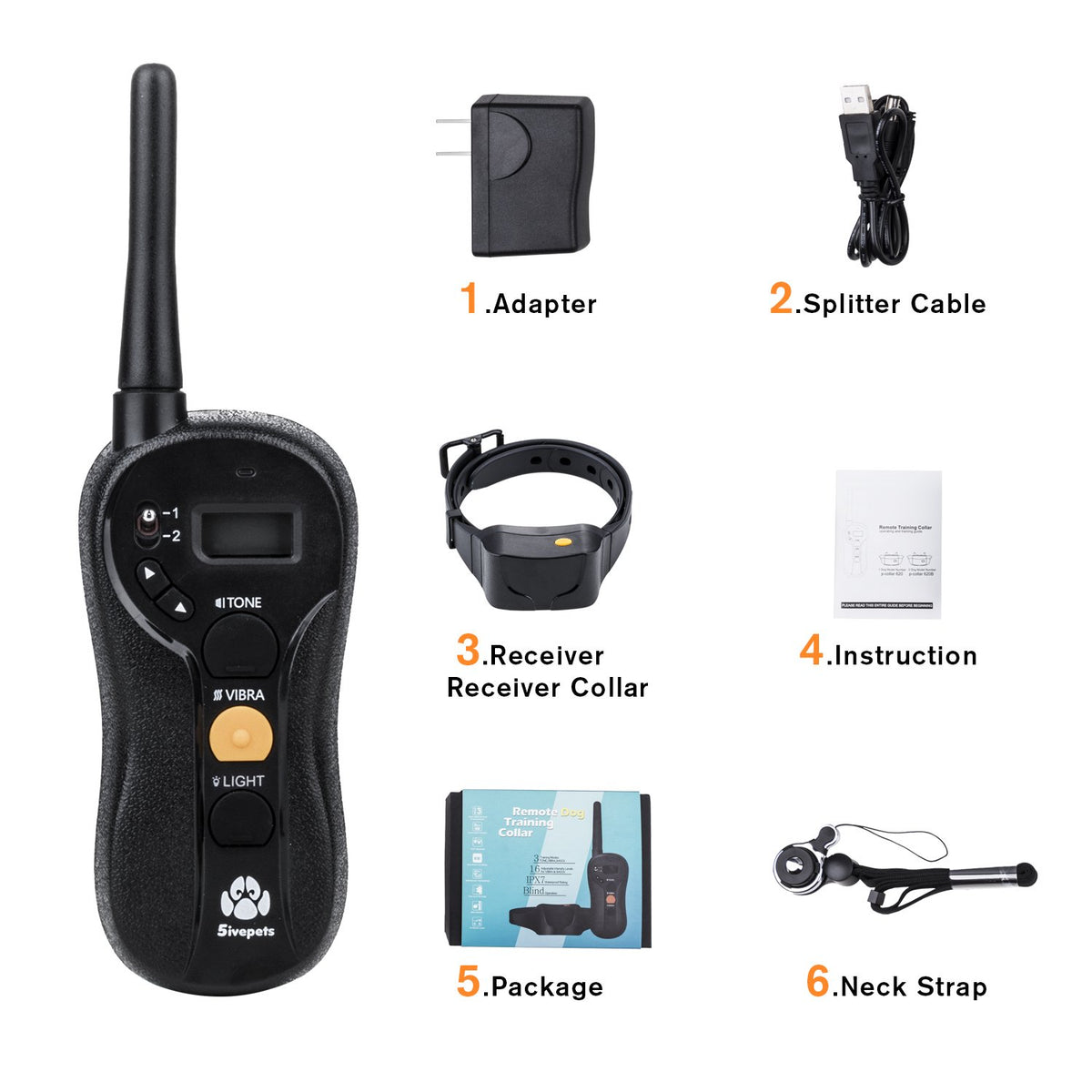 Dog Training Collar,5ivepets Electronic Rechargeable 100% Waterproof 650yd Remote Dog Collar with Tone,Vibration,Light Mode for Large to Small Dogs (8.8Lbs - 88Lbs)