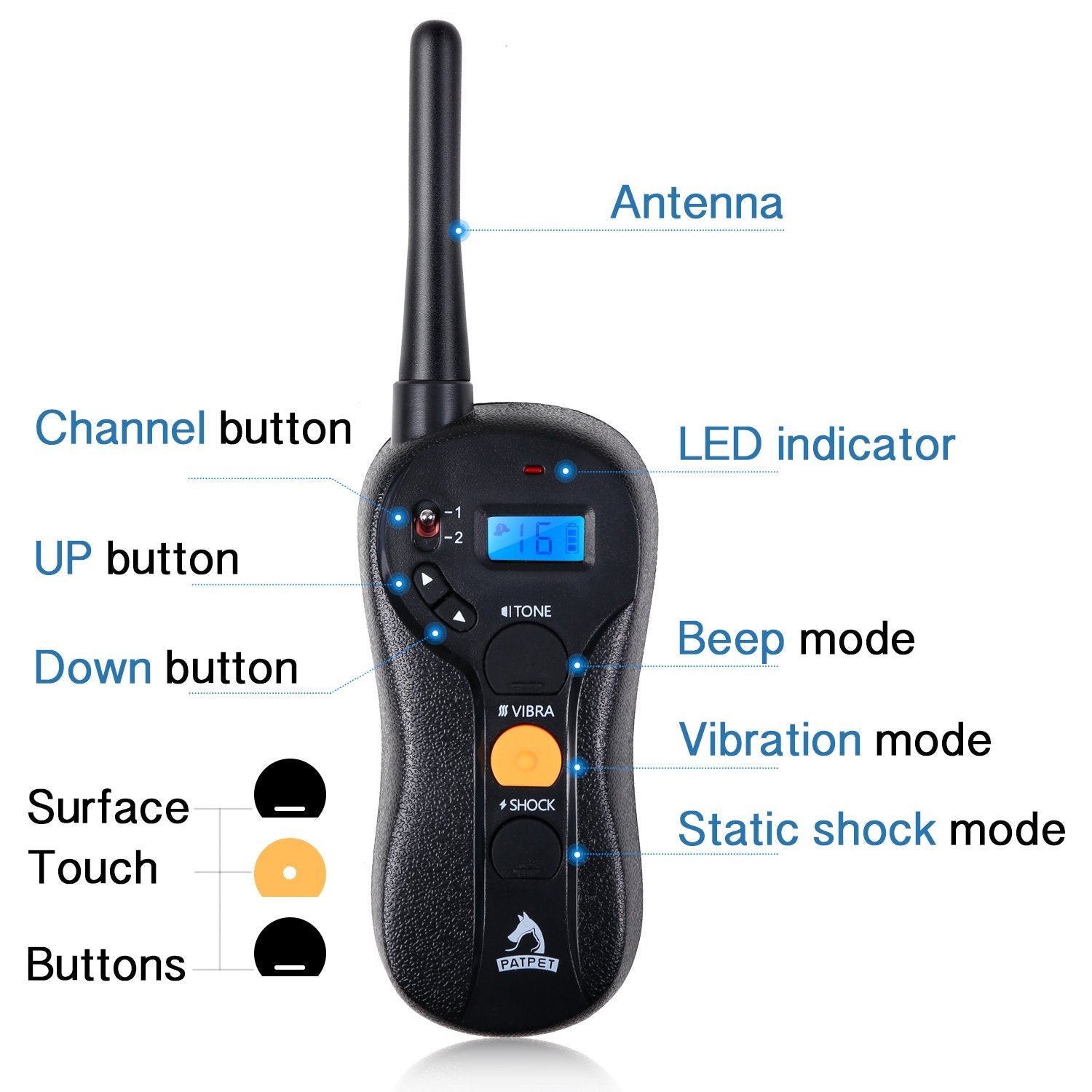 PATPET Dog Training Collar - Rechargeable & Waterproof - 1960ft Blind Operation Remote Controlled Collar with Tone/Vibration/Shock Mode, Easy to Train - All Size Dogs (10Lbs - 100Lbs)