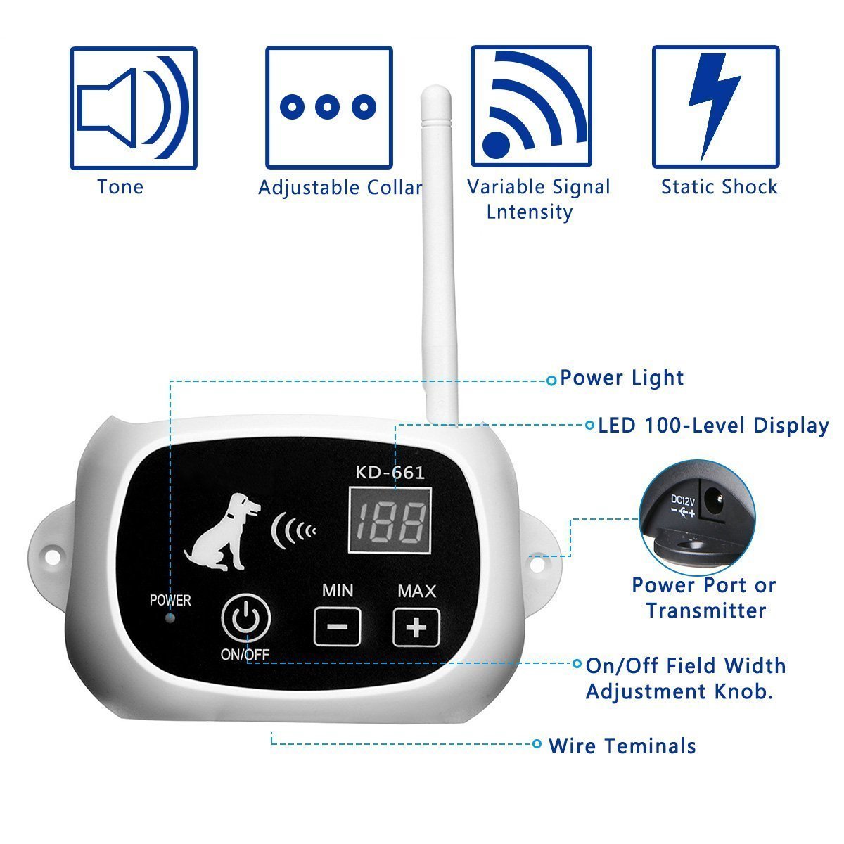 CarePetMost Wireless Electric Dog Fence System Outdoor Invisible Wireless Dog Fence Containment System 550YD Remote Control Dogs Rechargeable Waterproof Receiver Beep/Shock/Static Mode