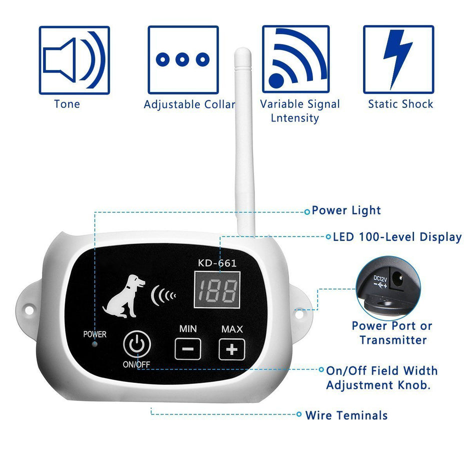 CarePetMost Wireless Electric Dog Fence System Outdoor Invisible Wireless Dog Fence Containment System 550YD Remote Control Dogs Rechargeable Waterproof Receiver Beep/Shock/Static Mode