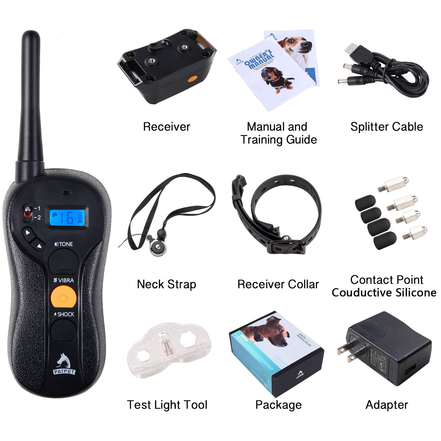 PATPET Dog Training Collar - Rechargeable & Waterproof - 1960ft Blind Operation Remote Controlled Collar with Tone/Vibration/Shock Mode, Easy to Train - All Size Dogs (10Lbs - 100Lbs)