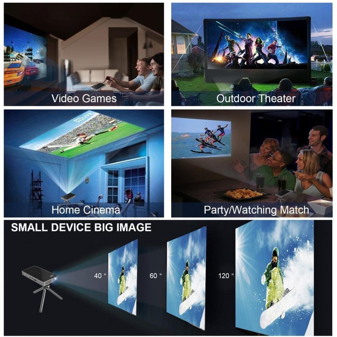 Projecteur HD 1080p Mini DLP Smart Projecteur HDMI Portable Home Projecteur, noir