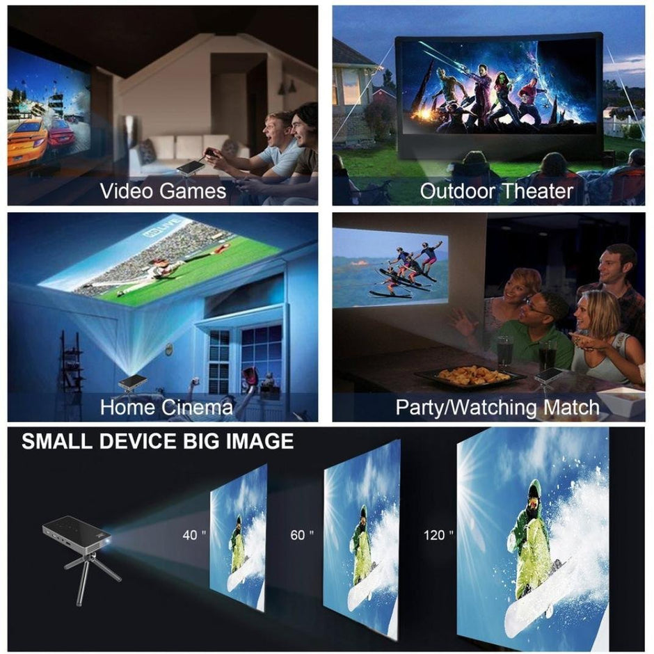 Projecteur HD 1080p Mini DLP Smart Projecteur HDMI Portable Home Projecteur, noir