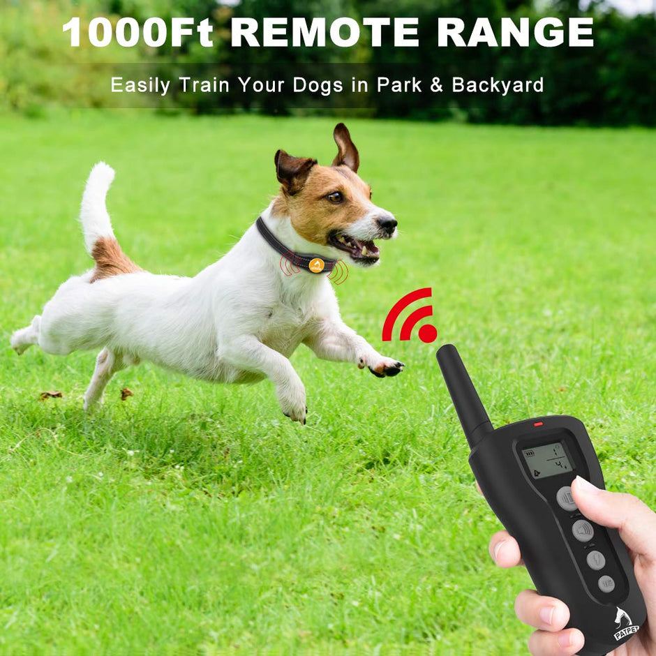 Patpet Shock collar for Dogs, 2019 Upgraded 1500ft Dog Training Collar with Remote, IPX7 Waterproof&Rechargeable, Beep Vibration Shock Mode for Small Medium Large Dog, Ergonomic Blind Operation Design