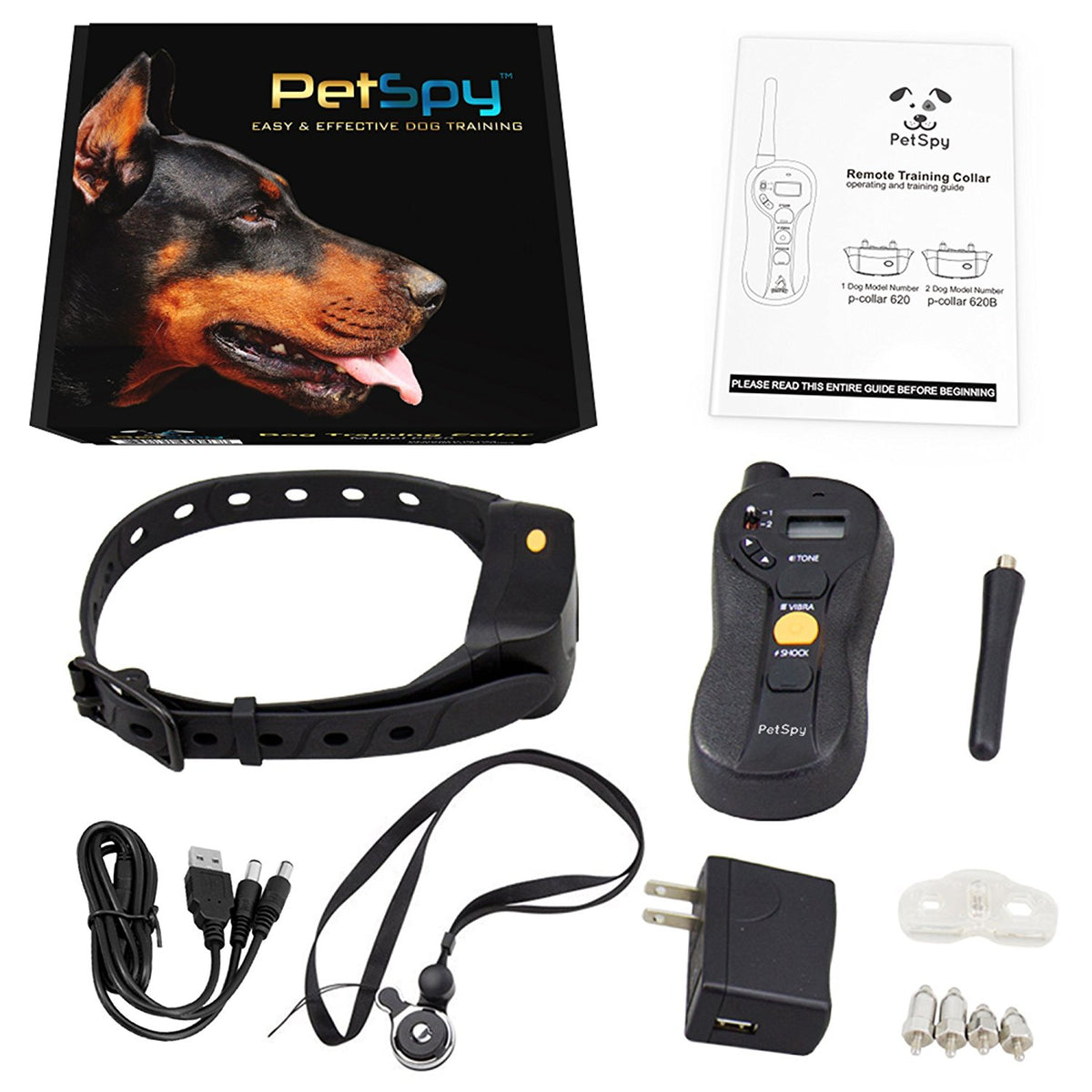 PetSpy P620 Dog Training Shock Collar for Dogs with Vibration, Electric Shock, Beep; Rechargeable and Waterproof Remote Trainer E-Collar - 10-120 lbs