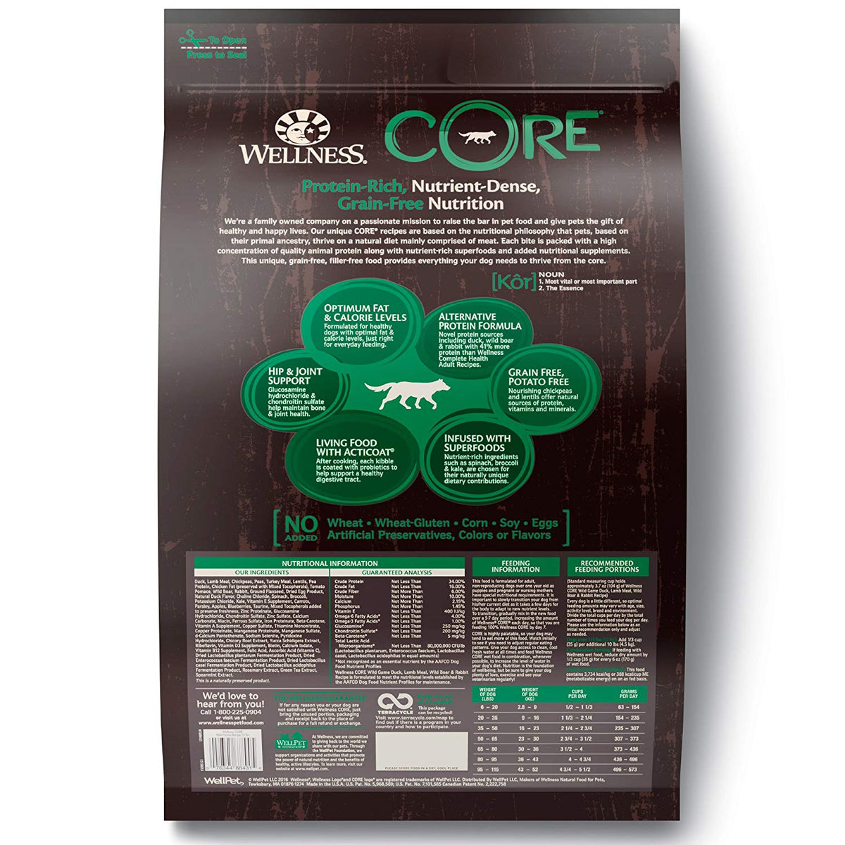Wellness Core Natural Grain Free Dry Dog Food Wild Game Duck, Turkey, Boar & Rabbit