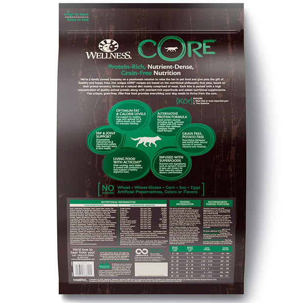 Wellness Core Natural Grain Free Dry Dog Food Food Wild Game Duck, Turquie, sanglier et lapin