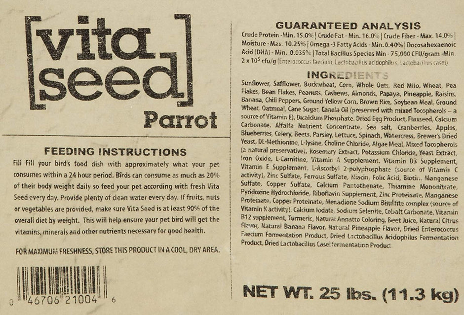 Higgins 466145 Vita Seed Parrot Food For Birds, 25-Pound