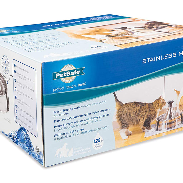 PetSafe Drinkwell 360 Multi-Pet Stainless Steel Dog and Cat Fountain, Filtered Water, 128 oz. Water Capacity