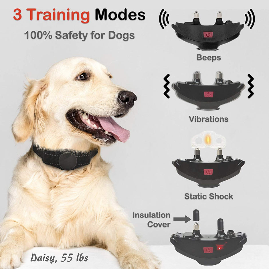 Collier d'entraînement pour chiens, entraîneur à distance de chien rechargeable USB imperméable avec modes de choc, vibration et bip statiques pour les races petites à moyennes, 750 pieds.