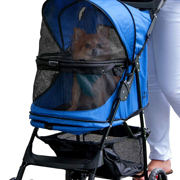 Pet Gear No-Zip Happy Trails Pousquette de compagnie pour chats / chiens, entrée sans fermeture à glissière, pli facile avec doublure amovible, panier de rangement + porte-tasse