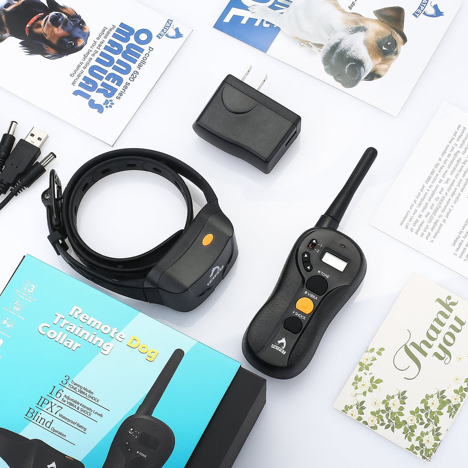 Dog Training Collar, PATPET Waterproof -IPX7 and Rechargeble Remote Shock Collar for Dogs with Training Guide, Vibration/Shock/ Beep for All Size Dog,Blind Operation,Range up to 656yd ( p-collar620)