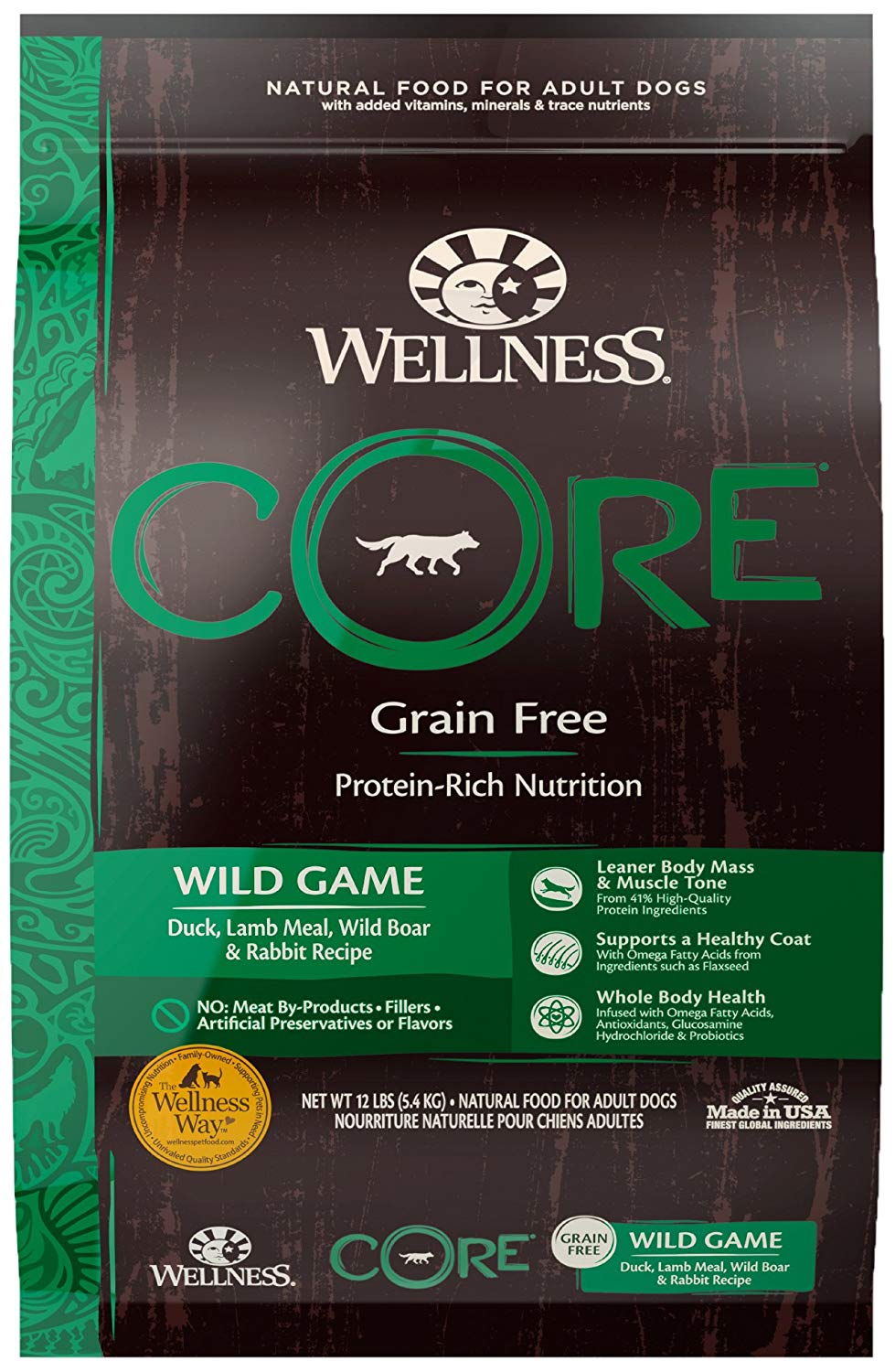 Wellness Core Natural Grain Free Dry Dog Food Wild Game Duck, Turkey, Boar & Rabbit