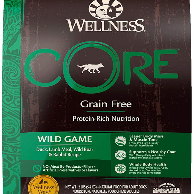 Wellness Core Natural Grain Free Dry Dog Food Food Wild Game Duck, Turquie, sanglier et lapin