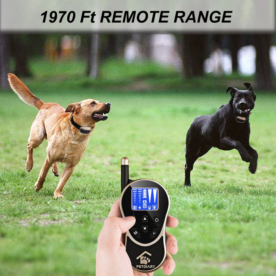 PETDIARY Remote Dog Static Shock Training Collar 1970Ft Long Range with Beep/Light/Vibration/Static Shock, Waterproof, Rechargeable, Dogs 10Lbs to 100Lbs with Neck Sizes of 8.5-25 inches