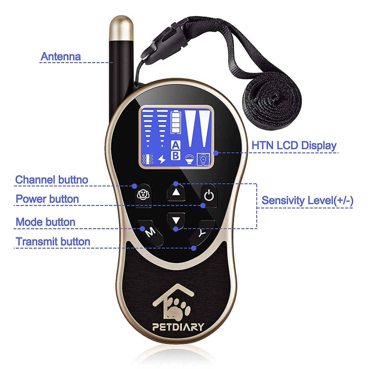 PETDIARY Remote Dog Static Shock Training Collar 1970Ft Long Range with Beep/Light/Vibration/Static Shock, Waterproof, Rechargeable, Dogs 10Lbs to 100Lbs with Neck Sizes of 8.5-25 inches