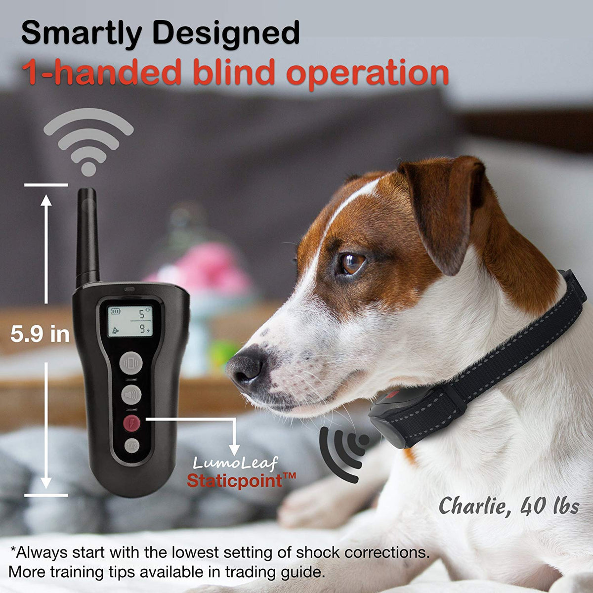 Collier d'entraînement pour chiens, entraîneur à distance de chien rechargeable USB imperméable avec modes de choc, vibration et bip statiques pour les races petites à moyennes, 750 pieds.