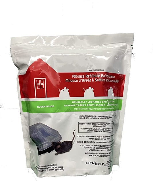 Mouse Rodenticide with 1 Bait Station with a Key to Lock Kids and Animal Safe, 12 Bock Anti-Coagulant Poison for Fast Resolve, Fast Acting rodenticide for Mouse