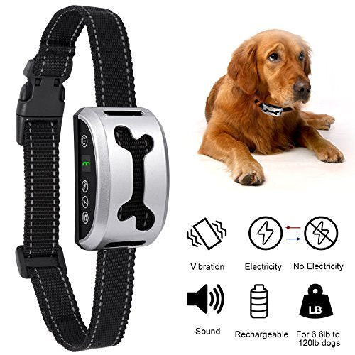 Dog Bark Collar, Adoric Life Adjustable Rechargeable Humane Rainproof Training Collar with 7 Sensitivity & 3 Modes, Beep Vibration & Safe Shock for Small Medium Large Different Sizes Dogs (Silver)